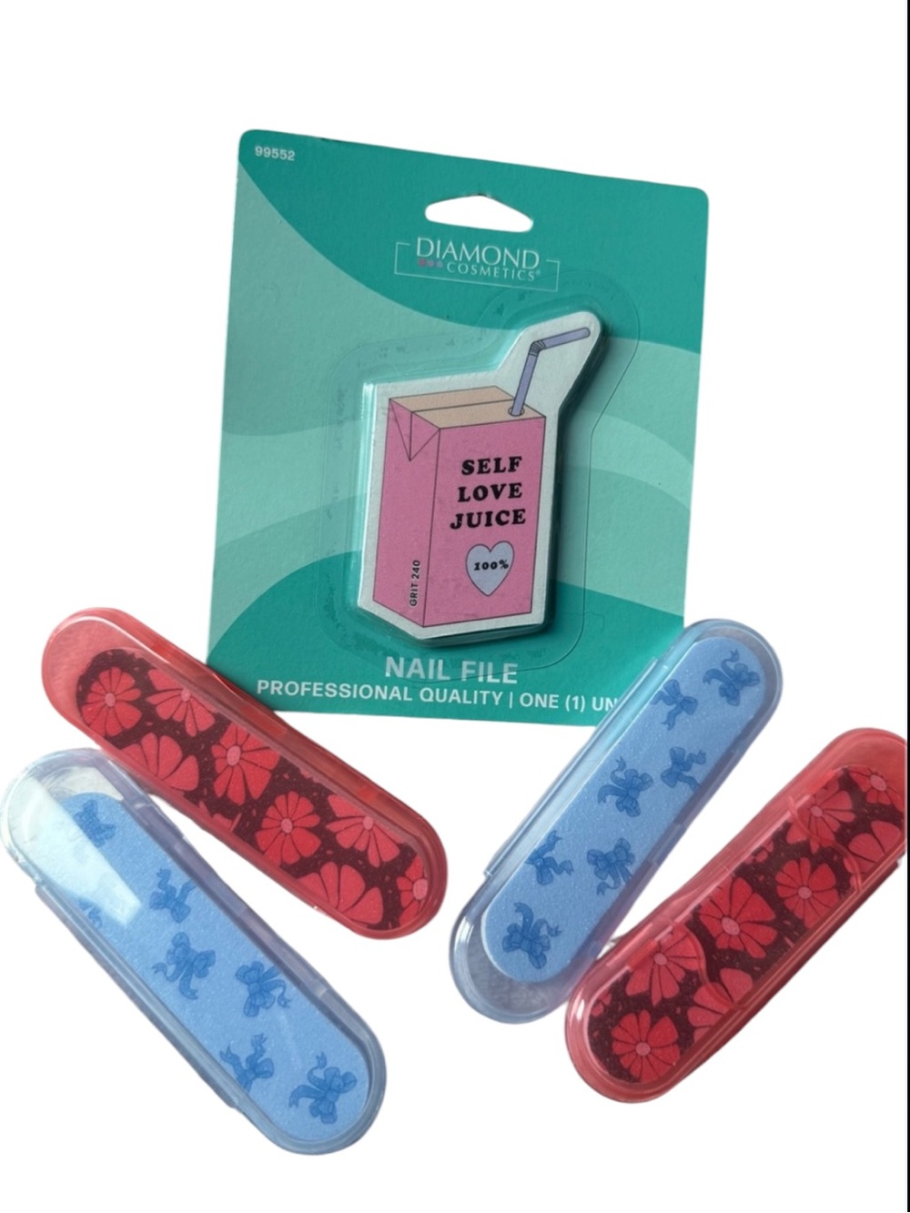 Mini Travel Nail files "Self Love Juice" or bows, flowers in snap cases so cute